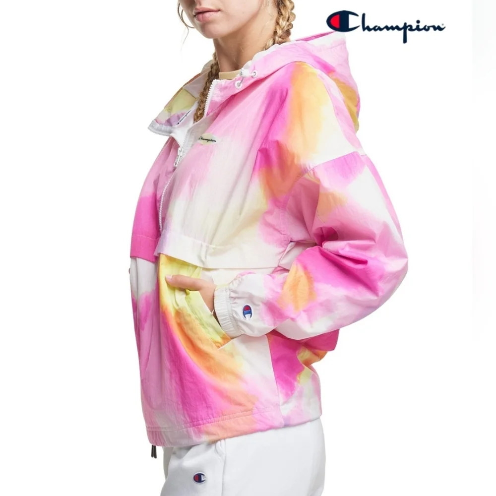 Champion Women's Tie Dye Anorak Jacket Pink Yellow NWT - Picture 2 of 15
